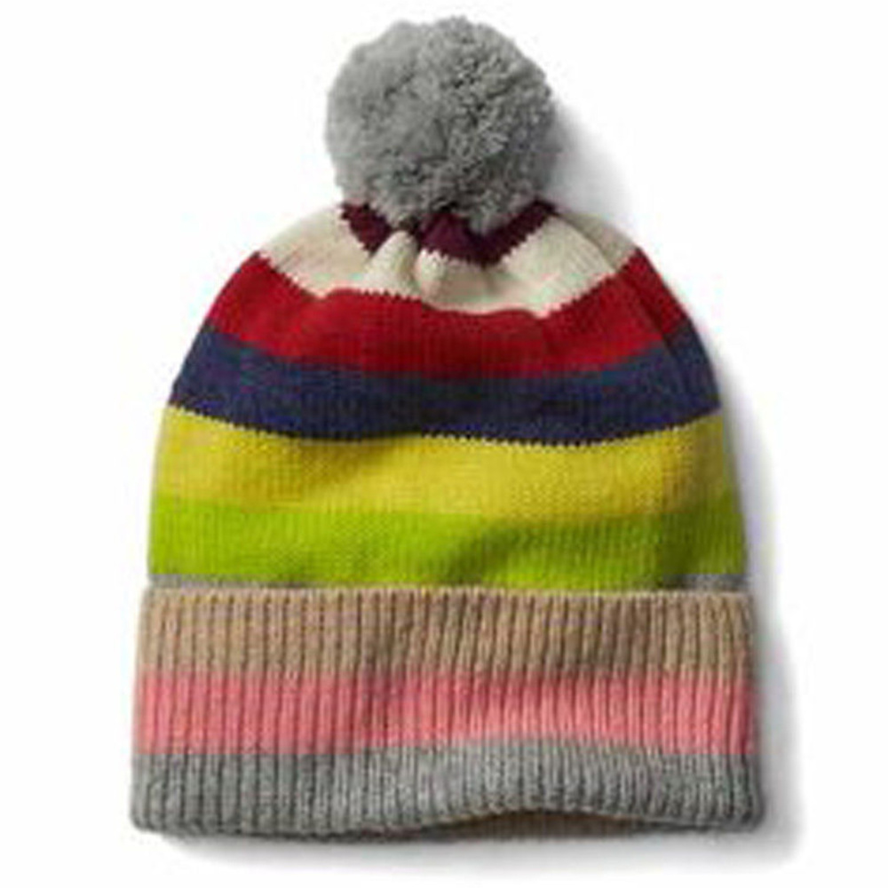 Gap Crazy NWT Womens Stripe Pom Pom Merino Wool Blend Hat